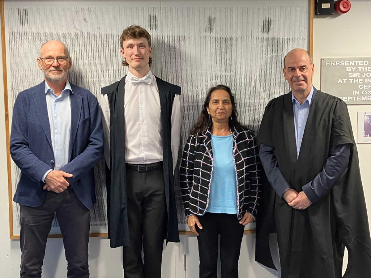 From left to right: external examiner Prof. Steinar Stapnes, Joseph Bateman, supervisor Prof. Manjit Dosanjh, internal examiner Prof. Emmanuel Tsesmelis