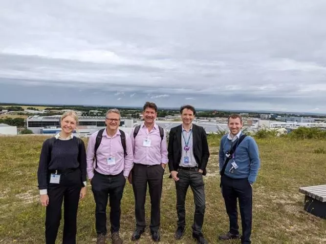 Phil Burrows pictured at the Harwell site with Arup staff and hosts from ISIS/Diamond.